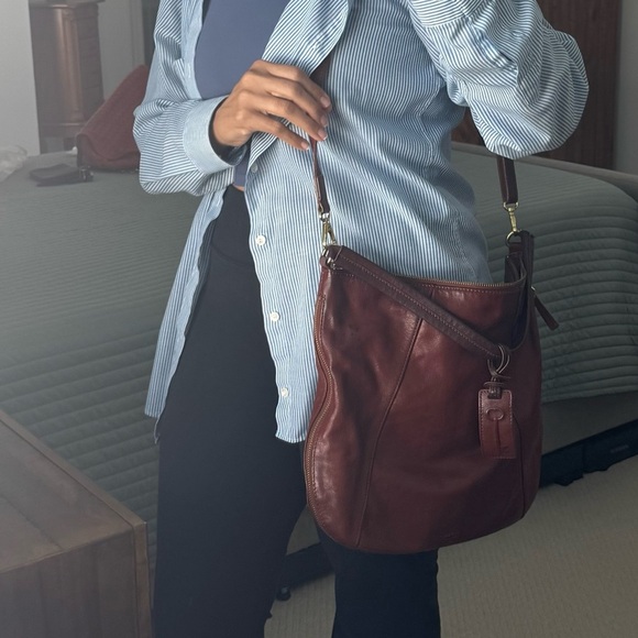 Fossil Cognac Leather Expandable Crossbody Shoulder Bag/Purse - Picture 10 of 10